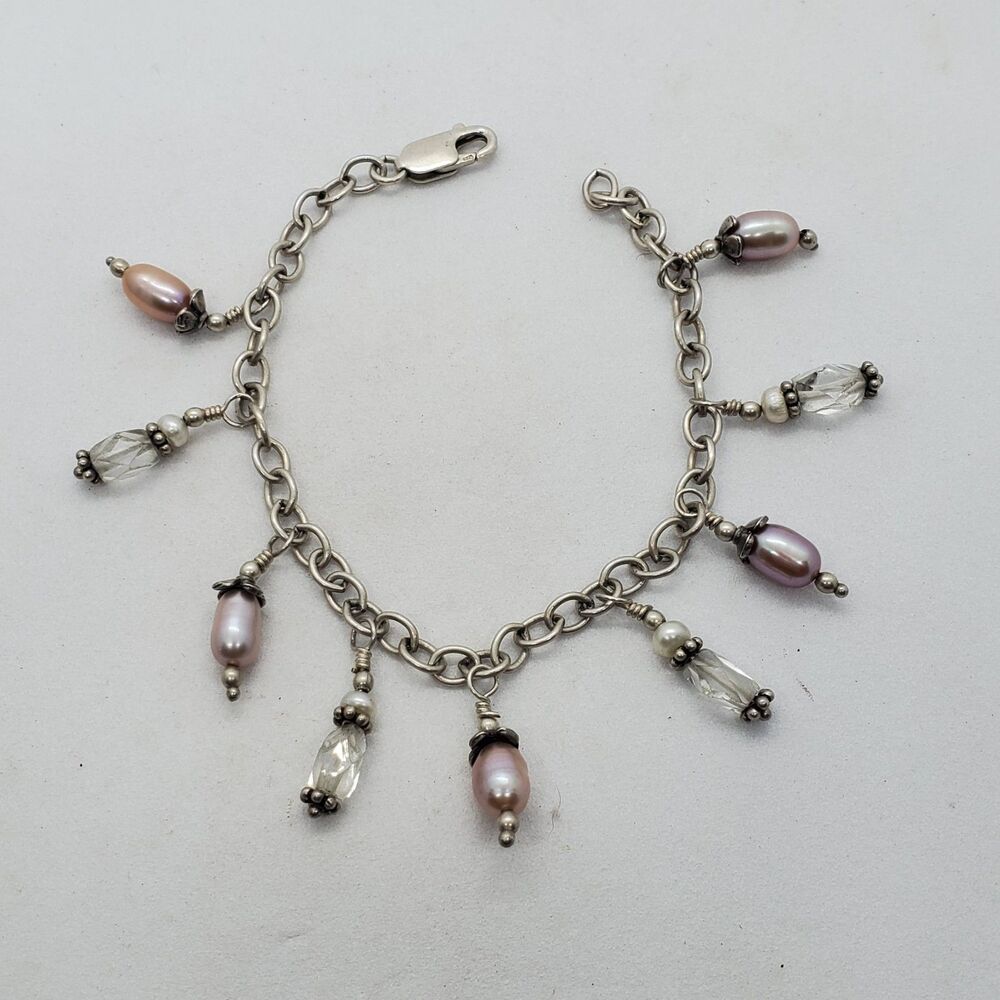 6.5" Sterling Silver, Pearl and Bead Bracelet 925